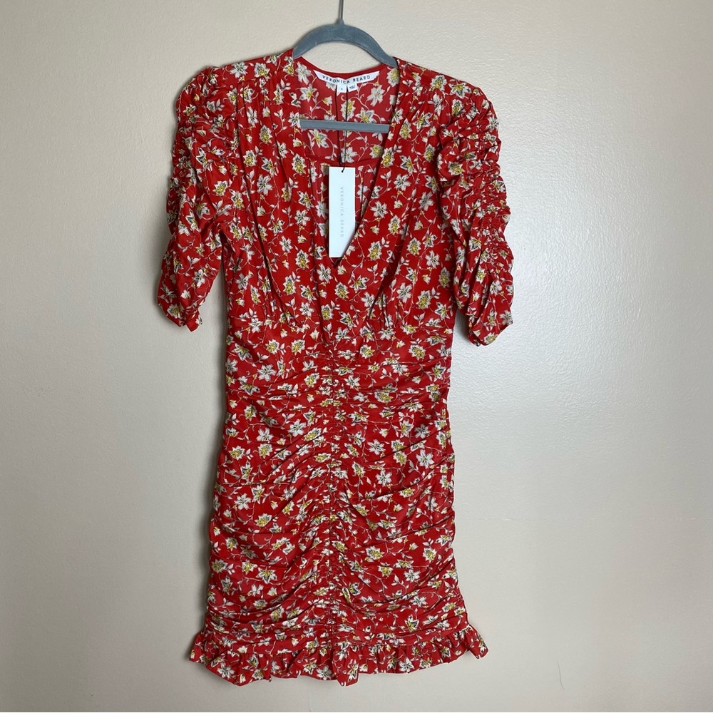 NWT Veronica Beard Silk Red Floral Mini Dress